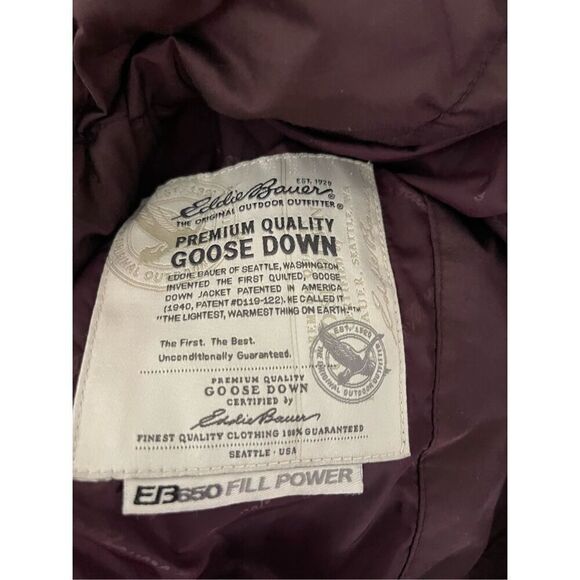 Eddie Bauer 650 fill goose down quilted belted merlot coat - Picture 8 of 8